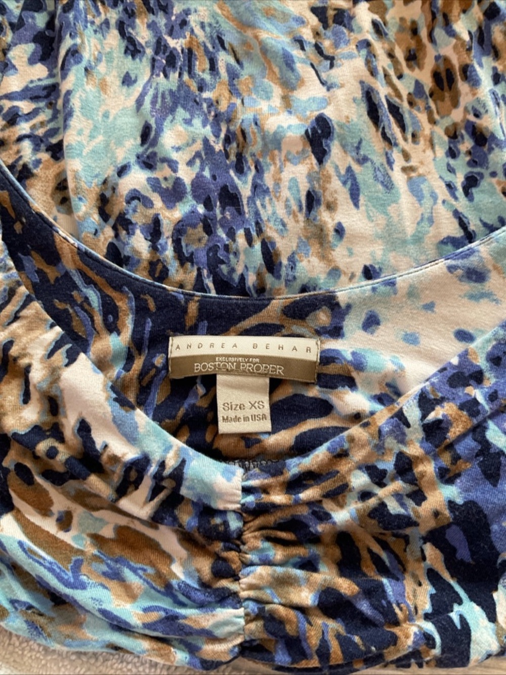 Boston Proper Blue Multi-Pattern Cap Sleeve Top - Picture 3 of 3